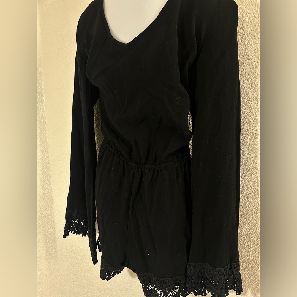 Black Lace-Trimmed Romper. Size M